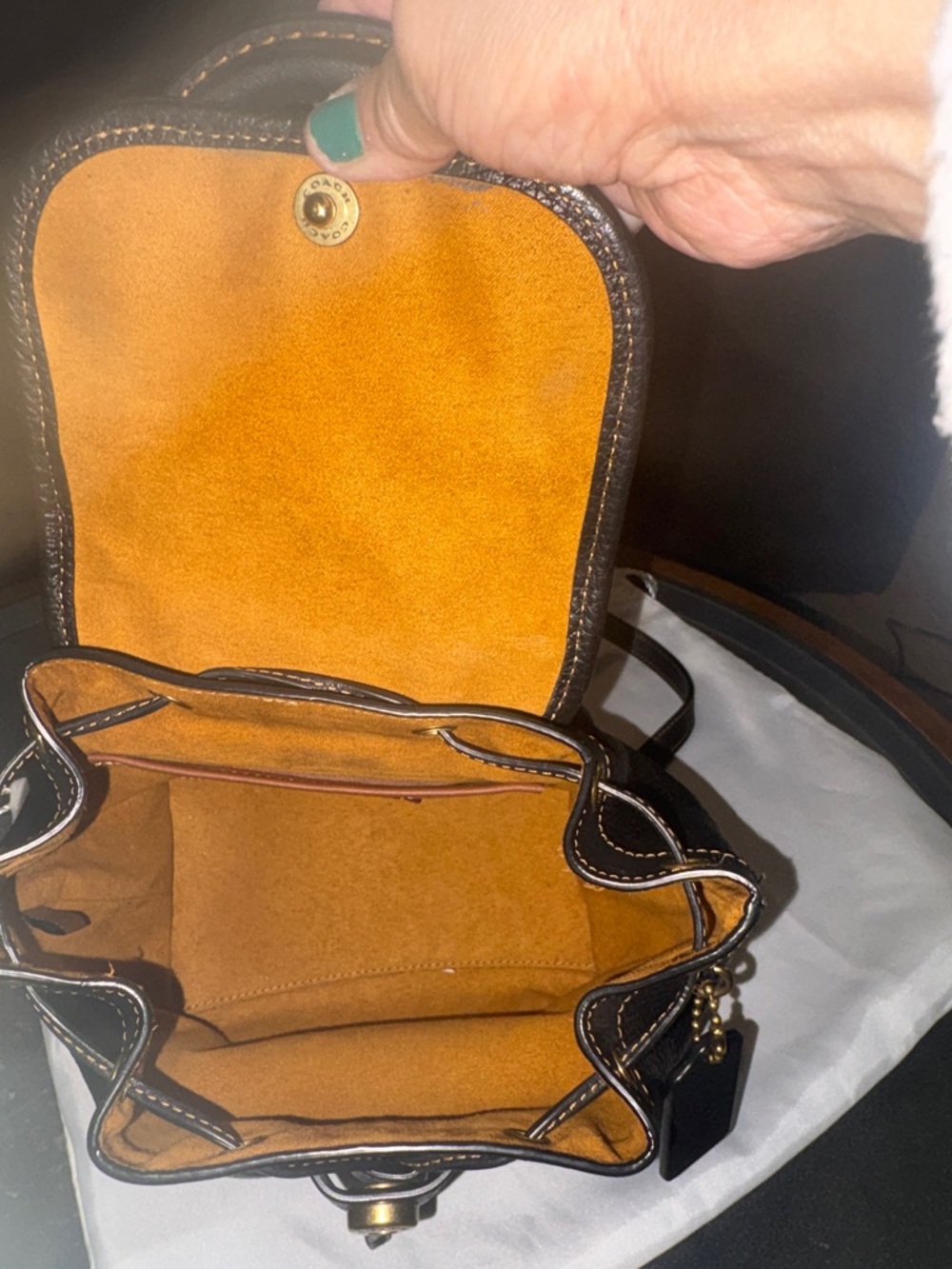 RIYA Vintage Black Leather Backpack 21 with Gold Hardware - Picture 9 of 11
